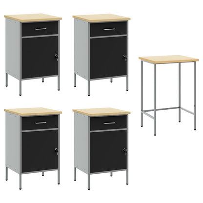 5-Delige Werkcabinet En Hoektafel Set Geengineerd Hout 4x (84 cm) Zwart Tafel + 4x kast
