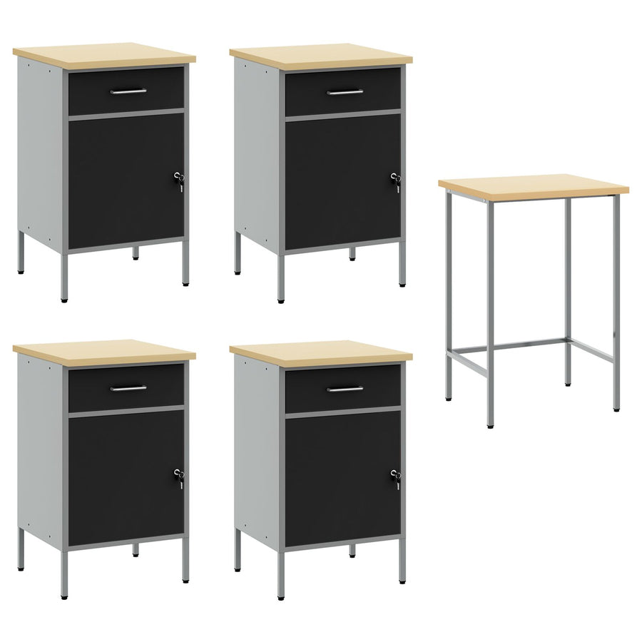 5-Delige Werkcabinet En Hoektafel Set Geengineerd Hout 4x (84 cm) Zwart Tafel + 4x kast