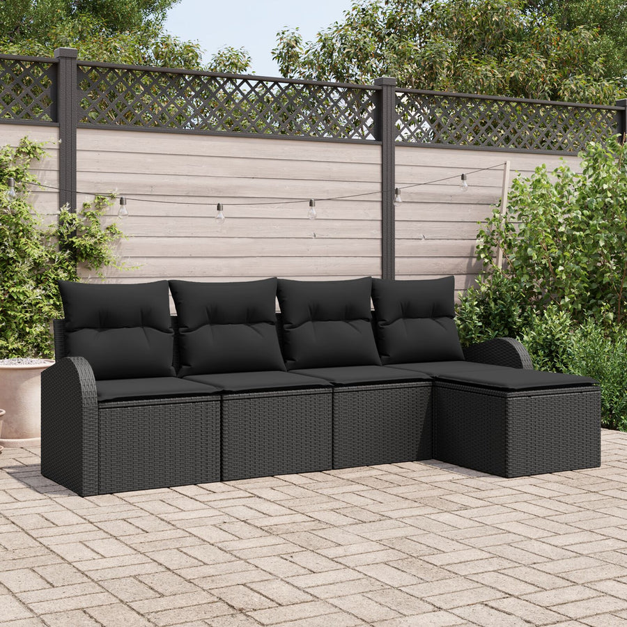 5-Delige Tuin Sofa Set Met Kussens Zwart Poly Rattan