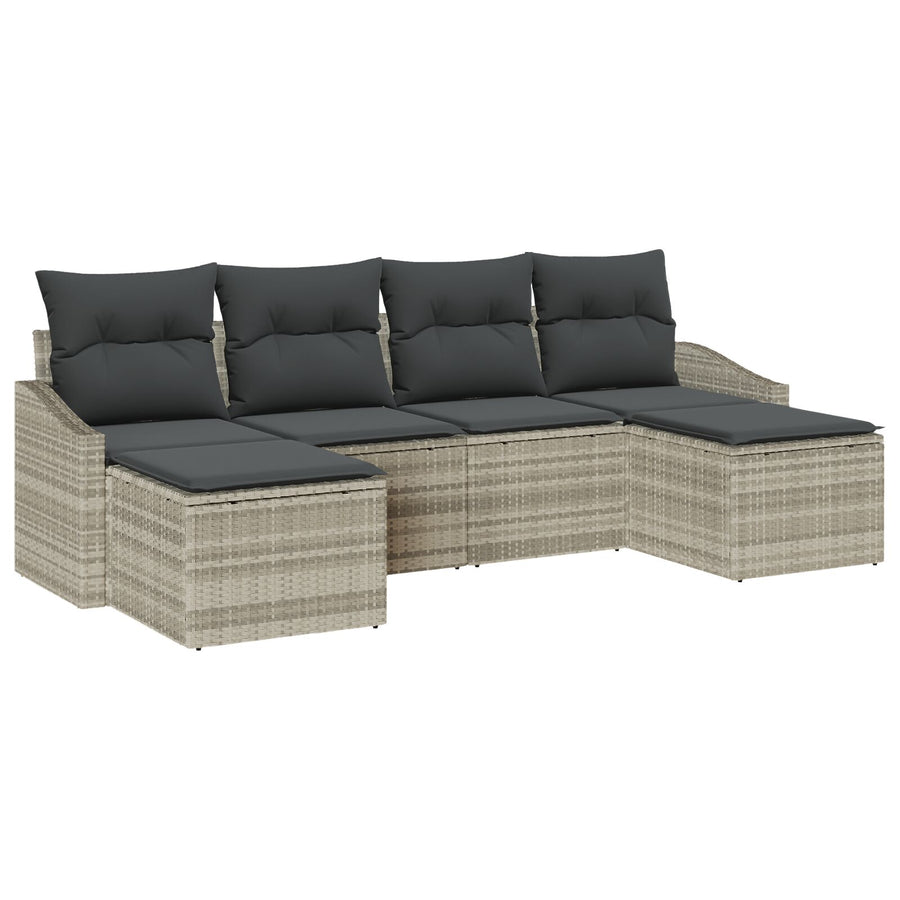 6-Delige Tuin Sofa Set Met Kussens Licht Grijs Poly Rattan