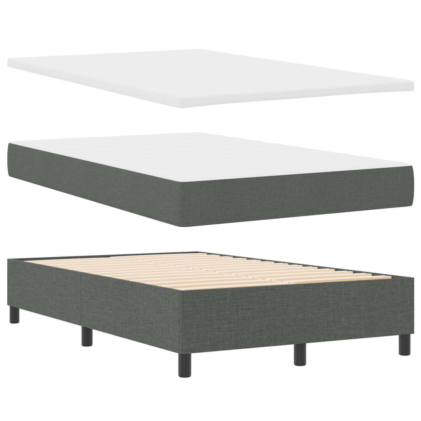 Boxspringbed Met Matras Donkergrijs Klein Dubbel Stof Blauw