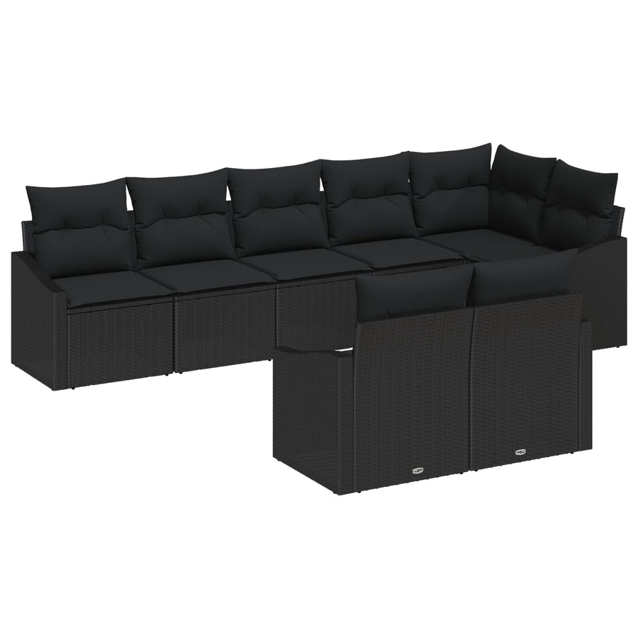 8-Delige Tuin Eettafel Set Met Kussens Zwart Poly Rattan