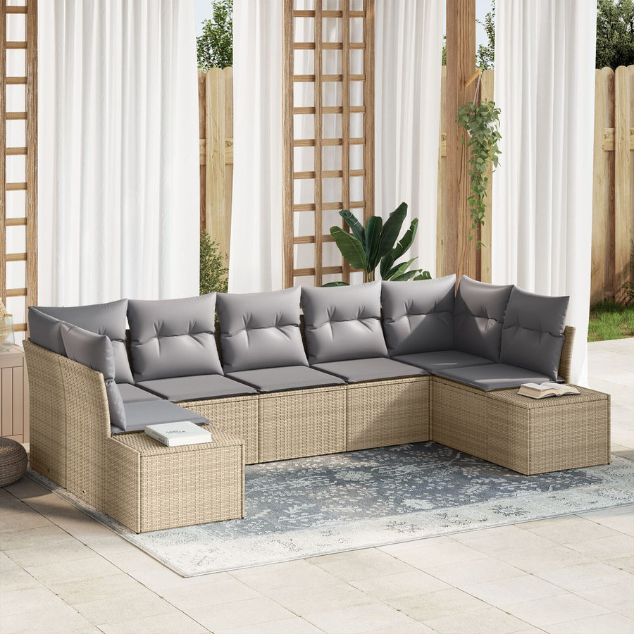 7-Delige Tuinbank Set Met Kussens Beige Poly Rattan