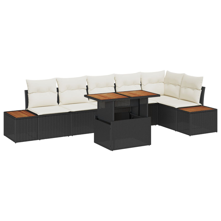 Tuinbankset 7-Delige Set Beige Poly Rattan 4-Persoons Buitenbank