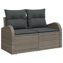 2-Zits Tuinsofa & Kussens Poly Rattan Grijs met opbergruimte