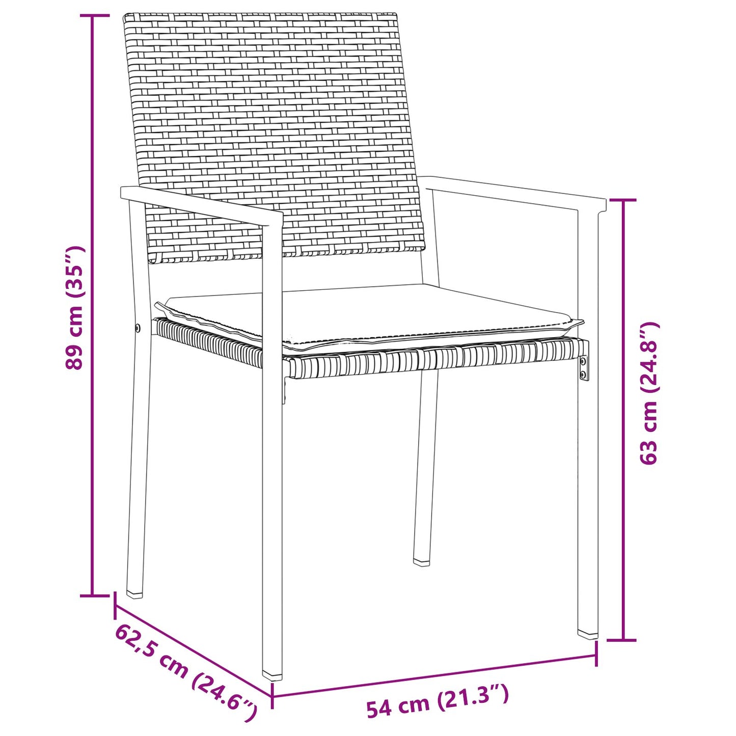 Set Van 3 Zwart Pe Rattan 54X62,5X89 Cm Duurzaam Tuinstoel