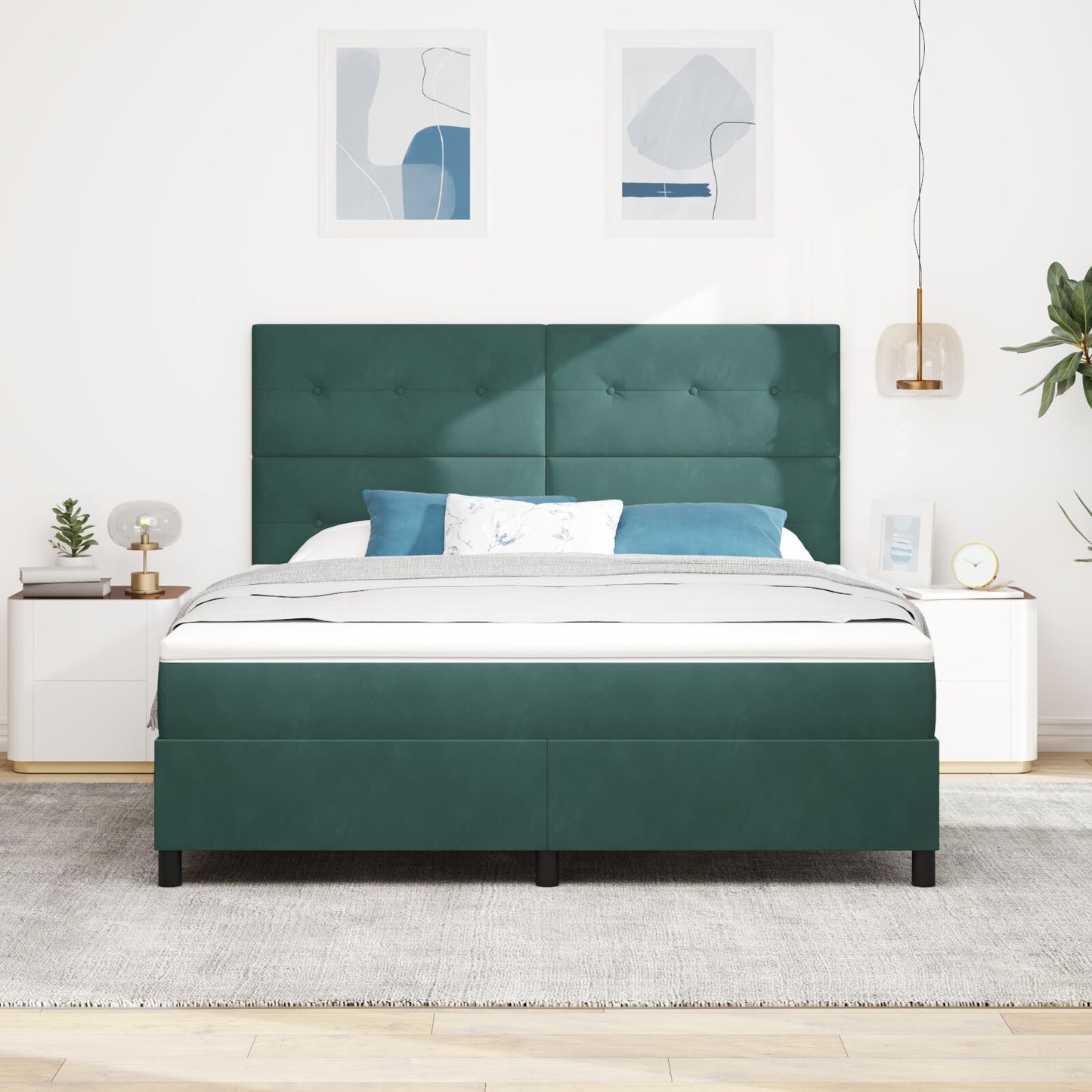 Boxspringbed Met Matras Donkergroen Super King Fluweel Blauw