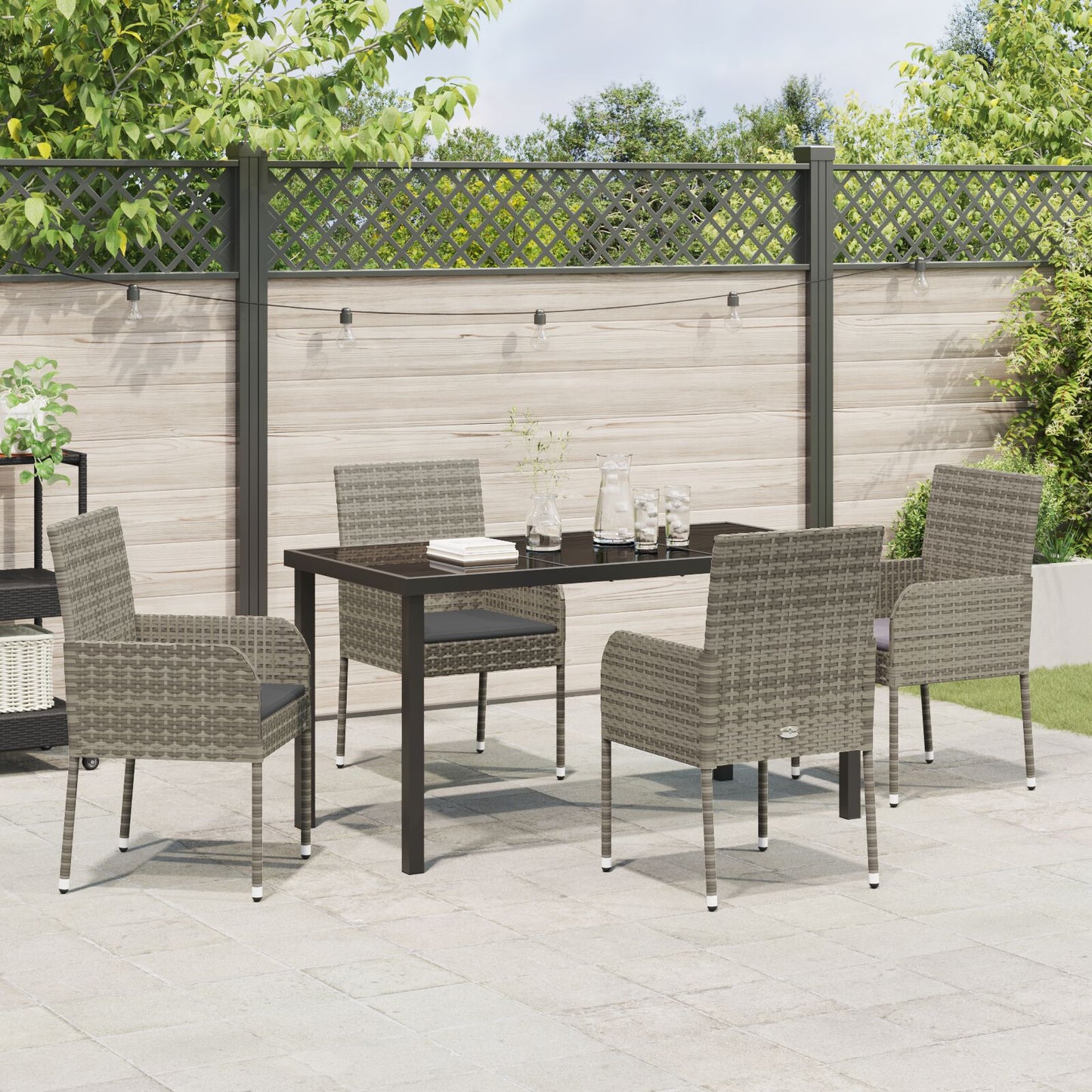 5-Delige Tuin Dining Set Met Kussens Grijs Poly Rattan