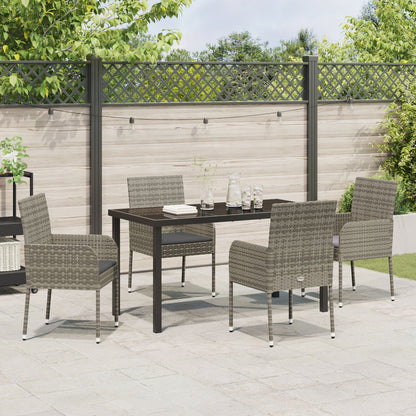 5-Delige Tuin Dining Set Met Kussens Grijs Poly Rattan