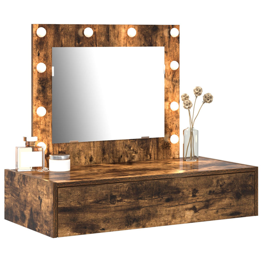 Wandkaptafel Verlichting 83 x 40 x 70 cm Gerookt eiken met LED