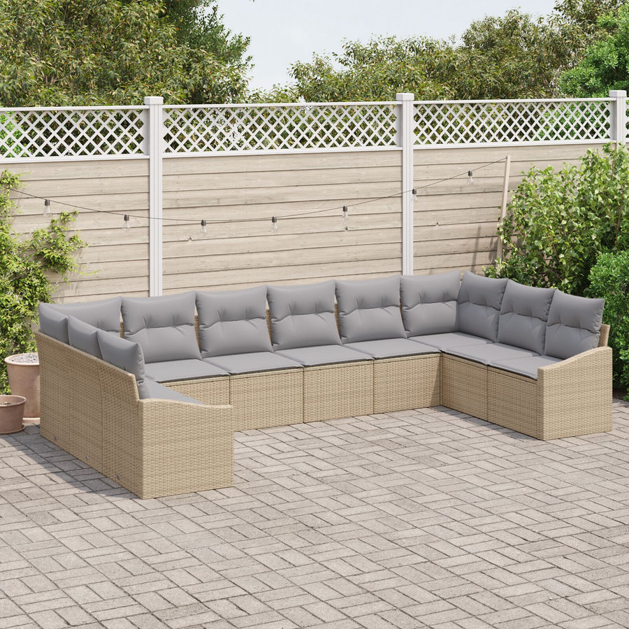 Tuin Sofa Set Set Van 10 Grijs, Natuurlijk Rattan, Polyester