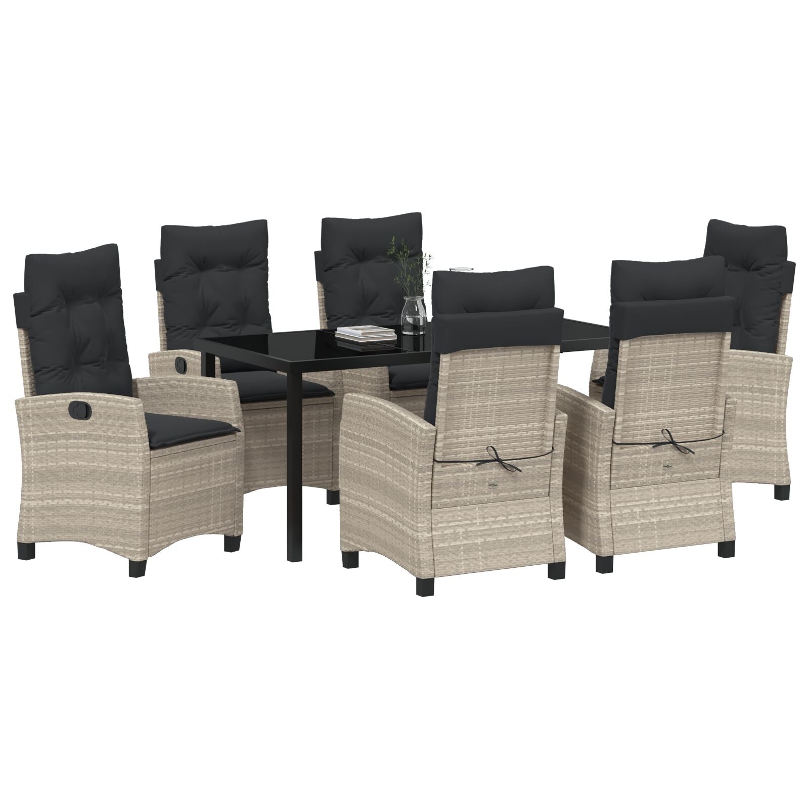 7-Delig Tuin Dinerset Met Kussens Lichtgrijs Poly Rattan