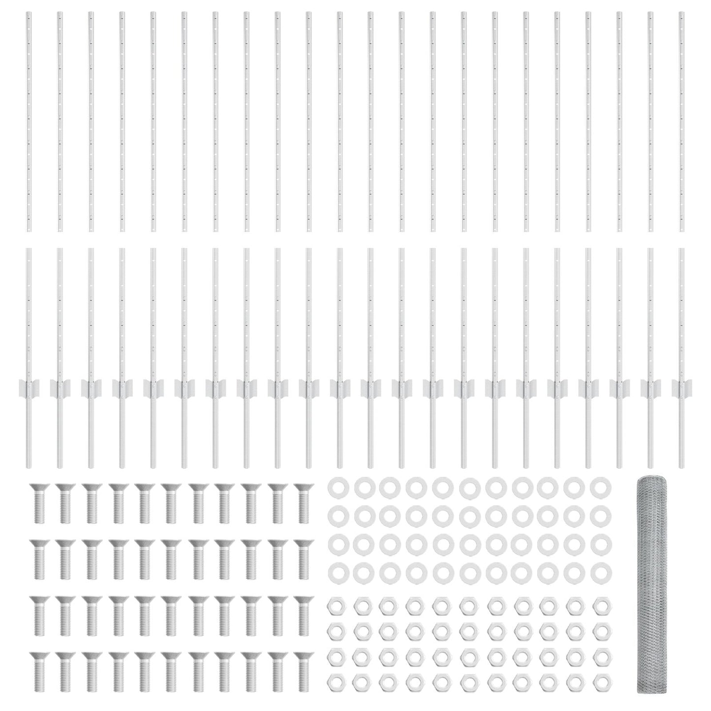 Hekpalen 22 Stuks U-Kanaal 120 Cm Gegalvaniseerd Staal,  Zeskant Hek 1,2X50 M Gegalvaniseerd Staal