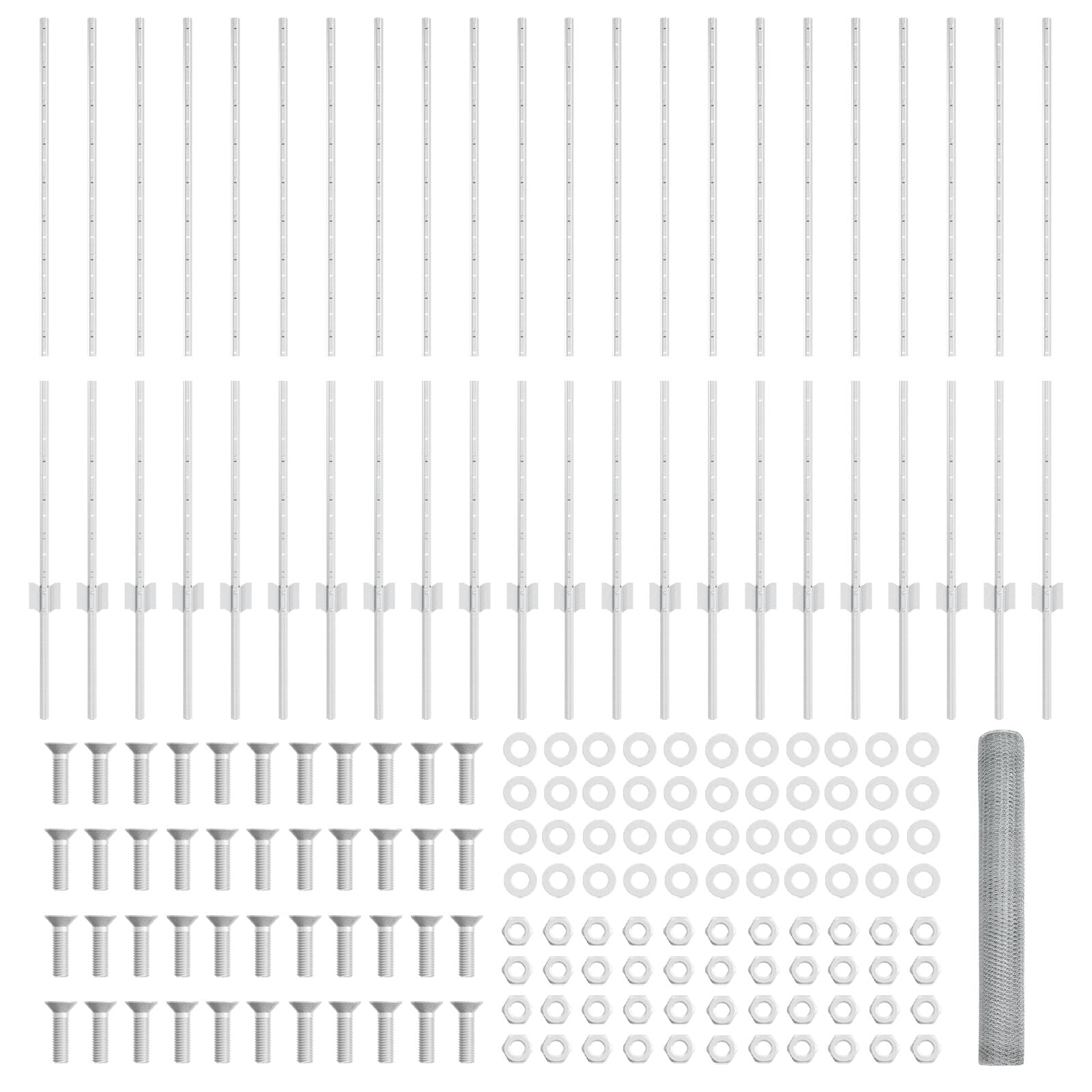 Hekpalen 22 Stuks U-Kanaal 120 Cm Gegalvaniseerd Staal,  Zeskant Hek 1,2X50 M Gegalvaniseerd Staal