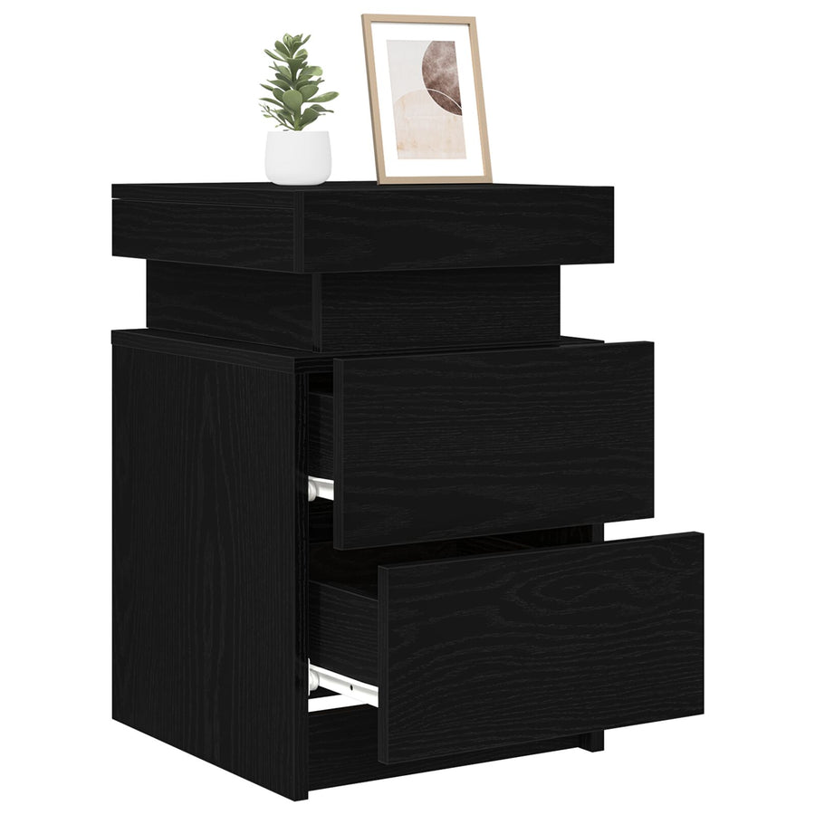 Nachtkastje Met Led-Verlichting 2 Stuks Zwart Eiken 35X39X55 Cm