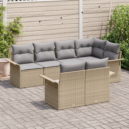 7 Delige Tuin Sofa Set Met Kussens Beige Poly Rattan