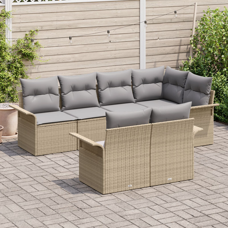 7 Delige Tuin Sofa Set Met Kussens Beige Poly Rattan