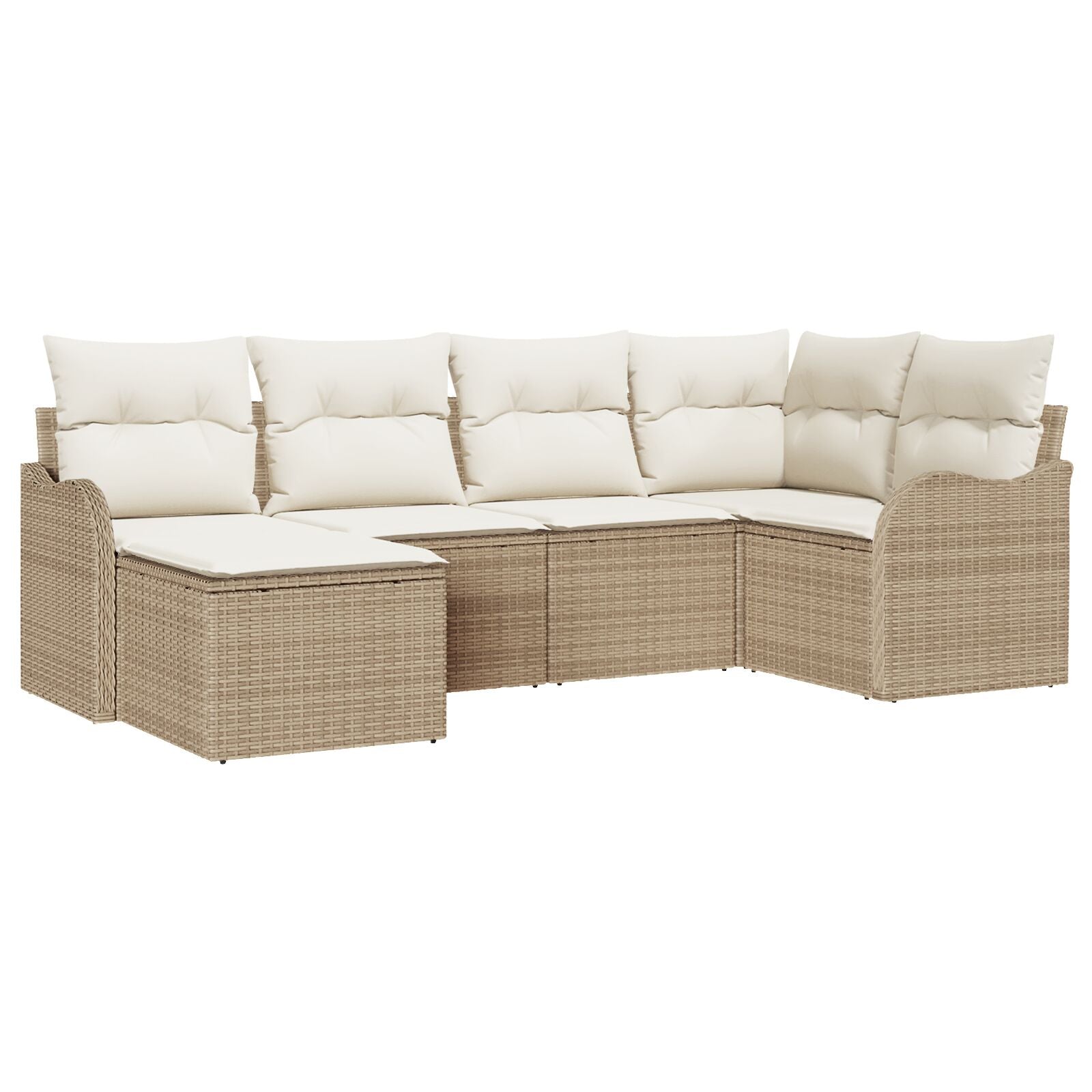 6-Delige Tuin Sofa Set Met Kussens Beige Poly Rattan, 2-Zits Tuin Sofa Met Opslag & Kussens Beige Poly Rattan Gegalvaniseerd Staal