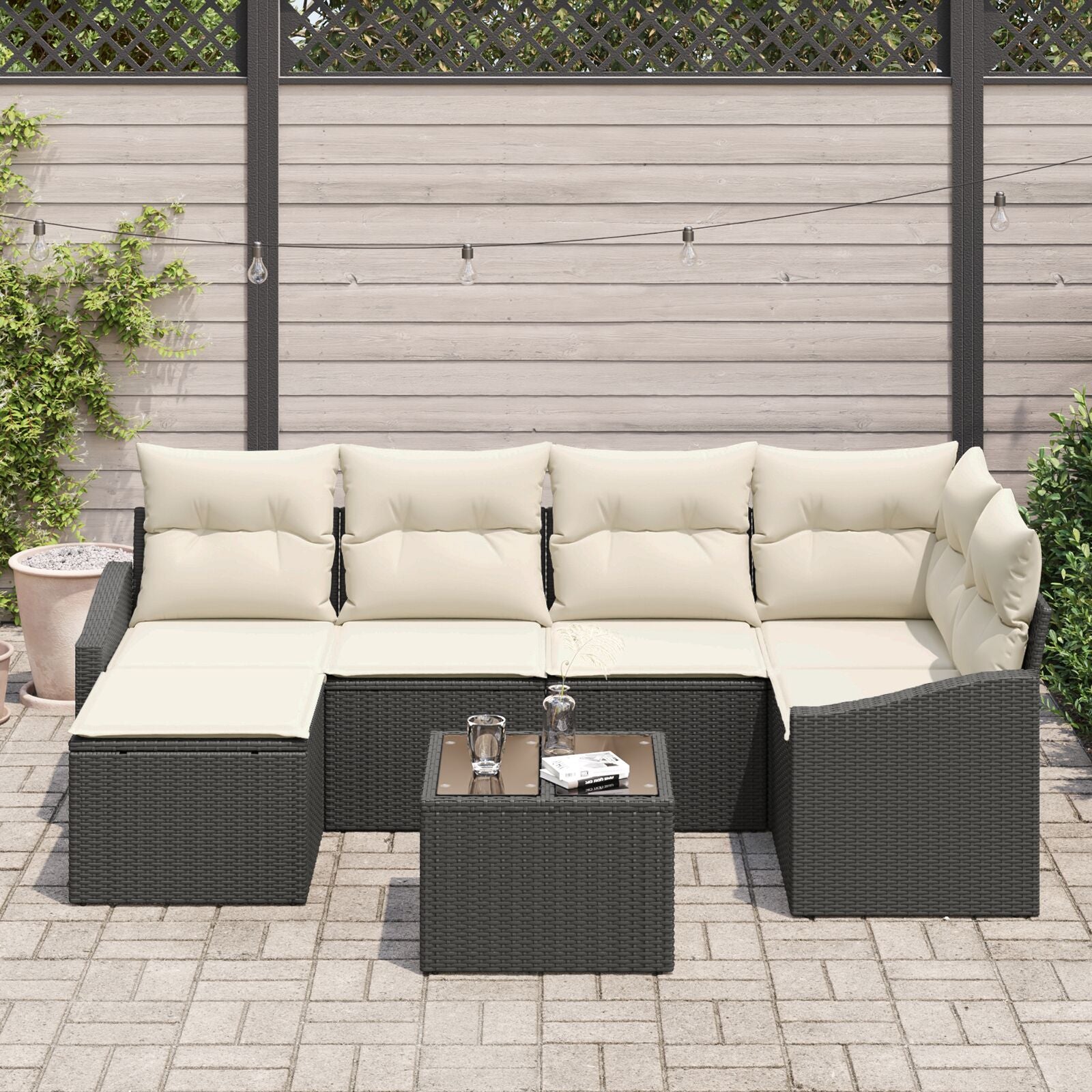 6-Delige Tuin Sofa Set Met Kussens Bruin Poly Rattan