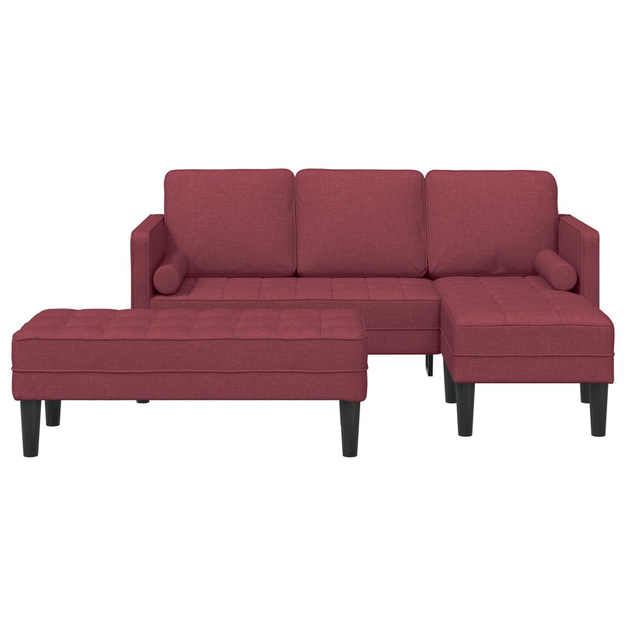 2 Delige Sofa Set Met Kussens In Bordeauxrood Stof Bordeauxrood. L-vormige sofa + bank