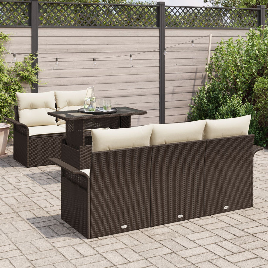 6-Delige Tuin Bank Set Met Kussens Bruin Poly Rattan