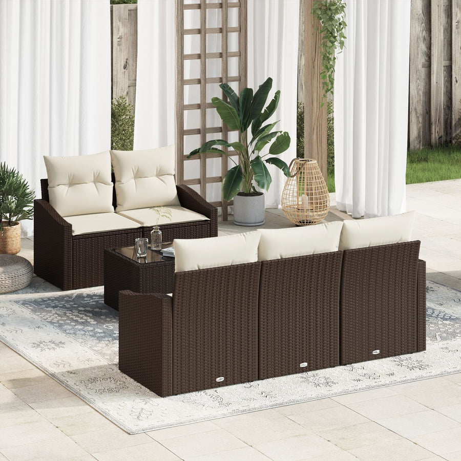 6-Delige Tuinbankset Met Kussens Bruin Poly Rattan