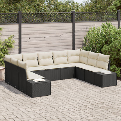9 Persoons Tuin Sofa Set Met Kussens Poly Rattan Zwart en crème zonder tafel