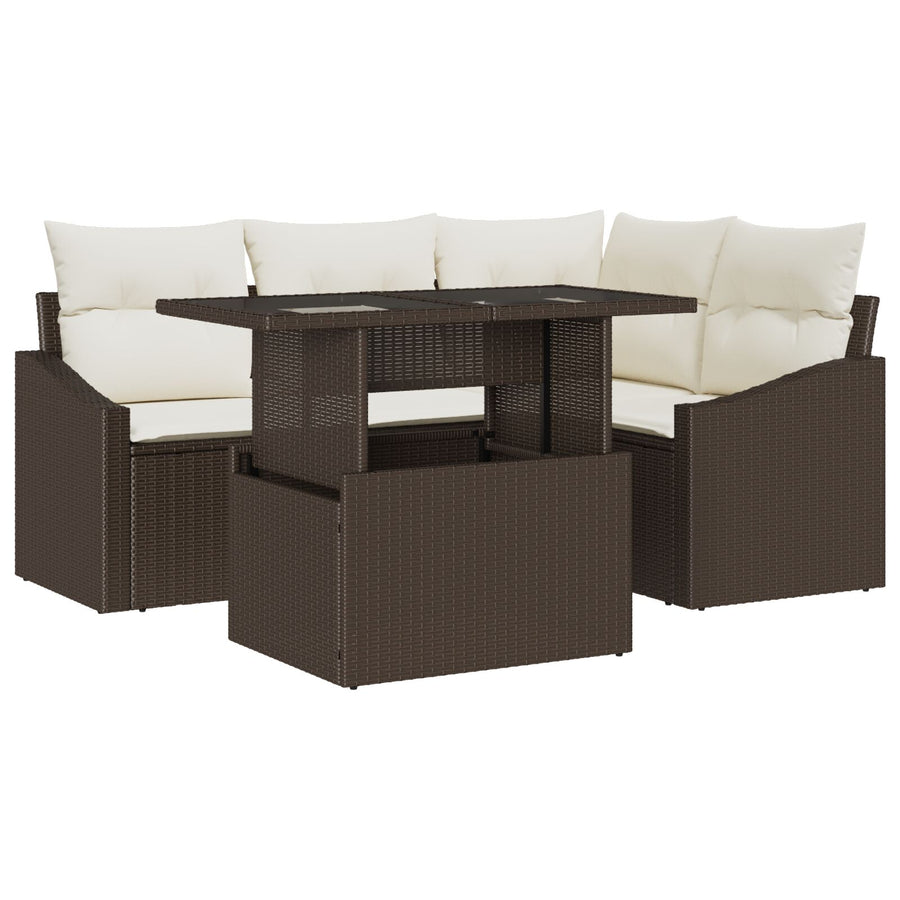 5-Delige Tuin Sofa Set Met Kussens Bruin Poly Rattan