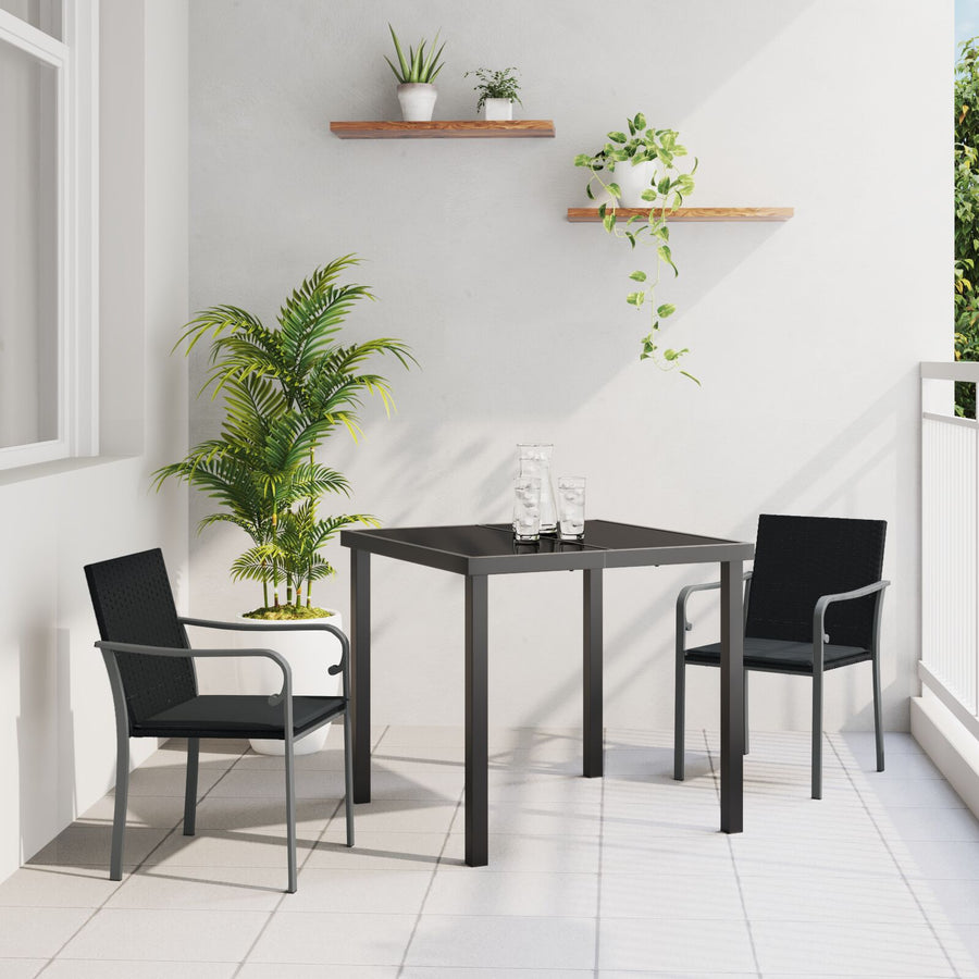 3-Delige Tuin Eettafelset Met Kussens - Poly Rattan 2-Zitter Zwart 80 cm