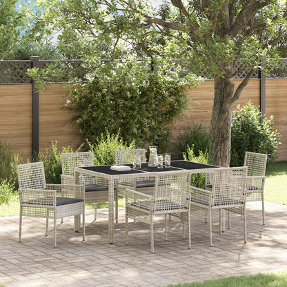7-Delige Tuin Eetset Met Kussens Lichtgrijs Poly Rattan