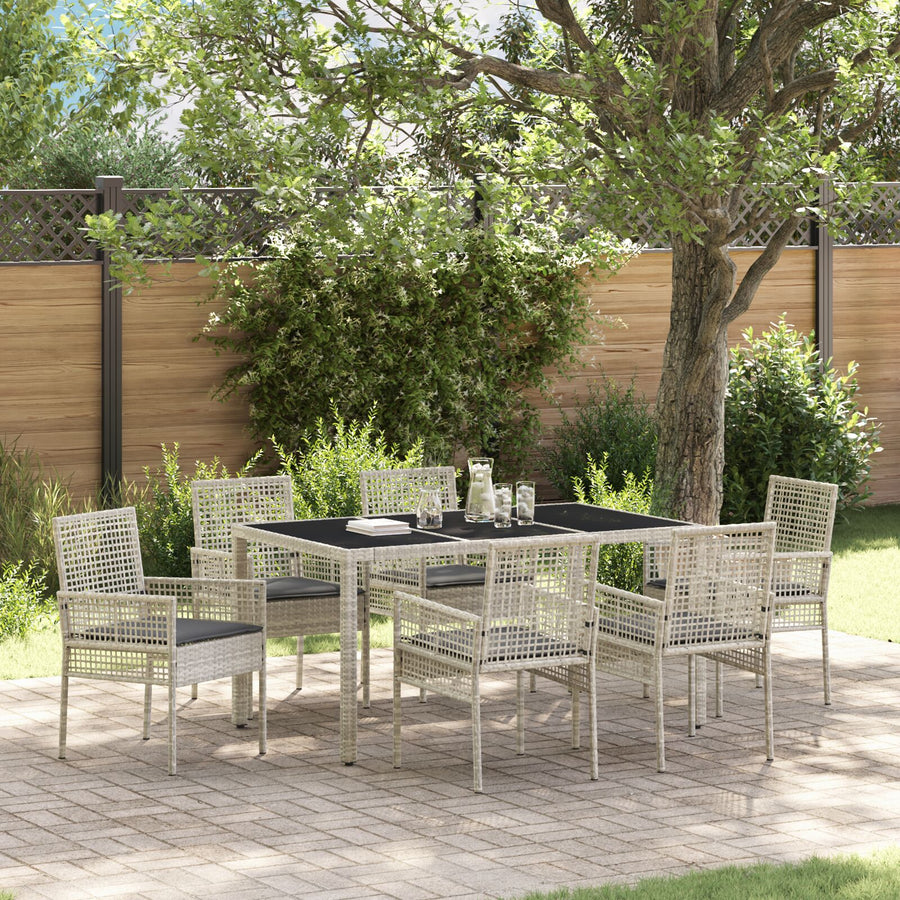 7-Delige Tuin Eetset Met Kussens Lichtgrijs Poly Rattan