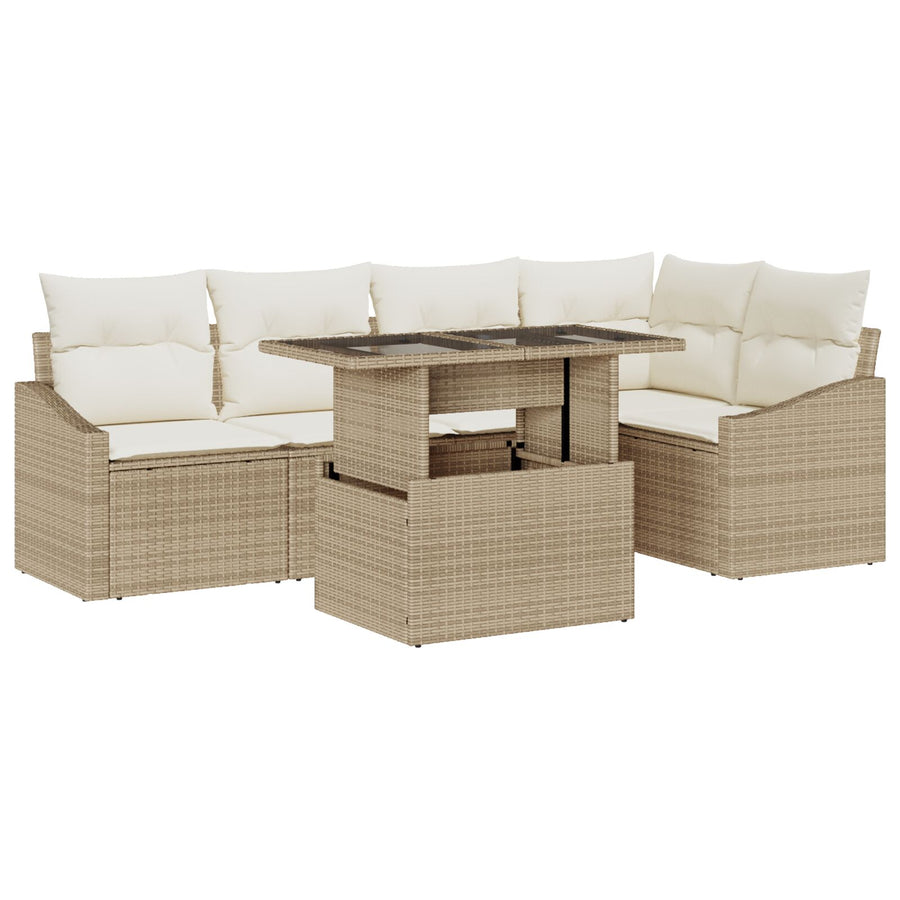 6-Delige Tuin Sofa Set Met Kussens Beige Poly Rattan