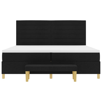 Boxspring Bed Met Matras & Bank Stof Zwart 200 x 200 cm Lijnen ontwerp
