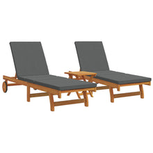 Rollen Zonnebedden 2 Stuks Met Tafel En Kussen Van Massief Acaciahout 3 Donkergrijs 2x ligstoel + tafel