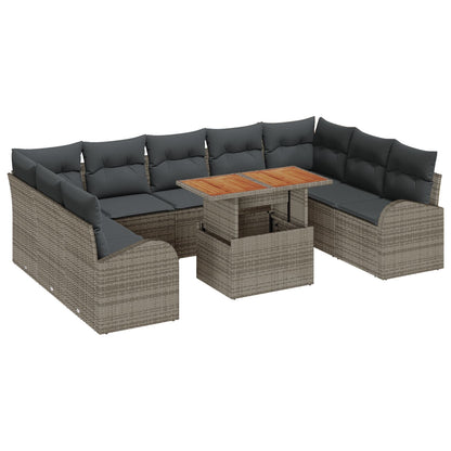 Tuinbank Set Set Van 10 Grijs Poly Rattan 10-Delige Tuin Eetset