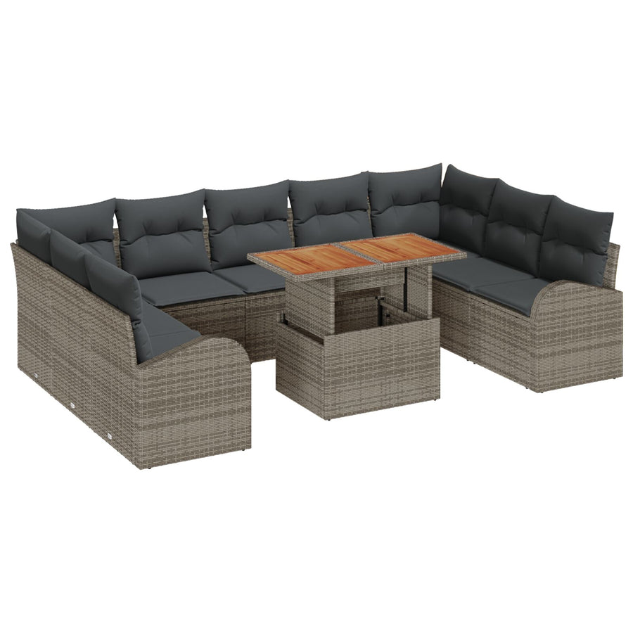 Tuinbank Set Set Van 10 Grijs Poly Rattan 10-Delige Tuin Eetset