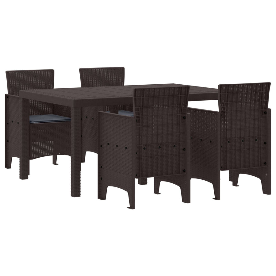 Vijfdelige Tuin Eetset Met Kussens Bruine Poly Rattan