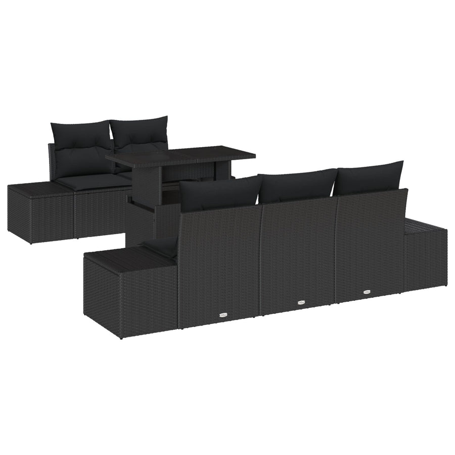 6-Delige Tuin Sofa Set Met Kussens Zwart Poly Rattan