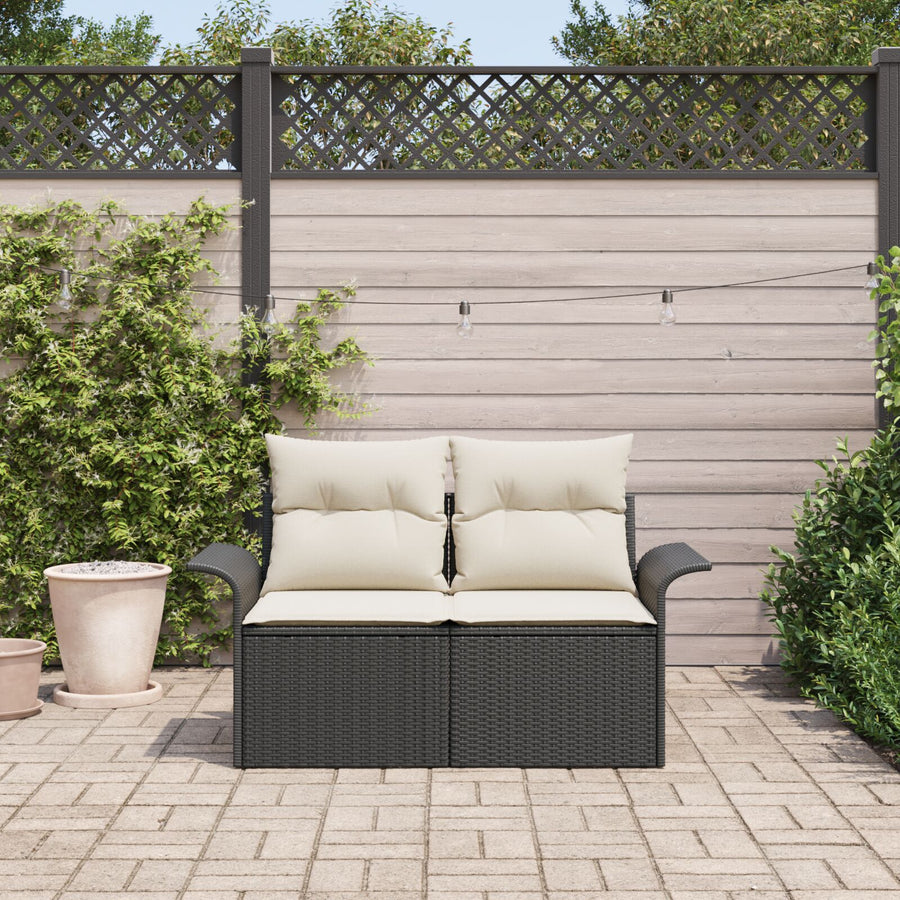 2-Zits Tuinsofa Met Opbergruimte En Kussens Poly Rattan Zwart en Wit met opslag