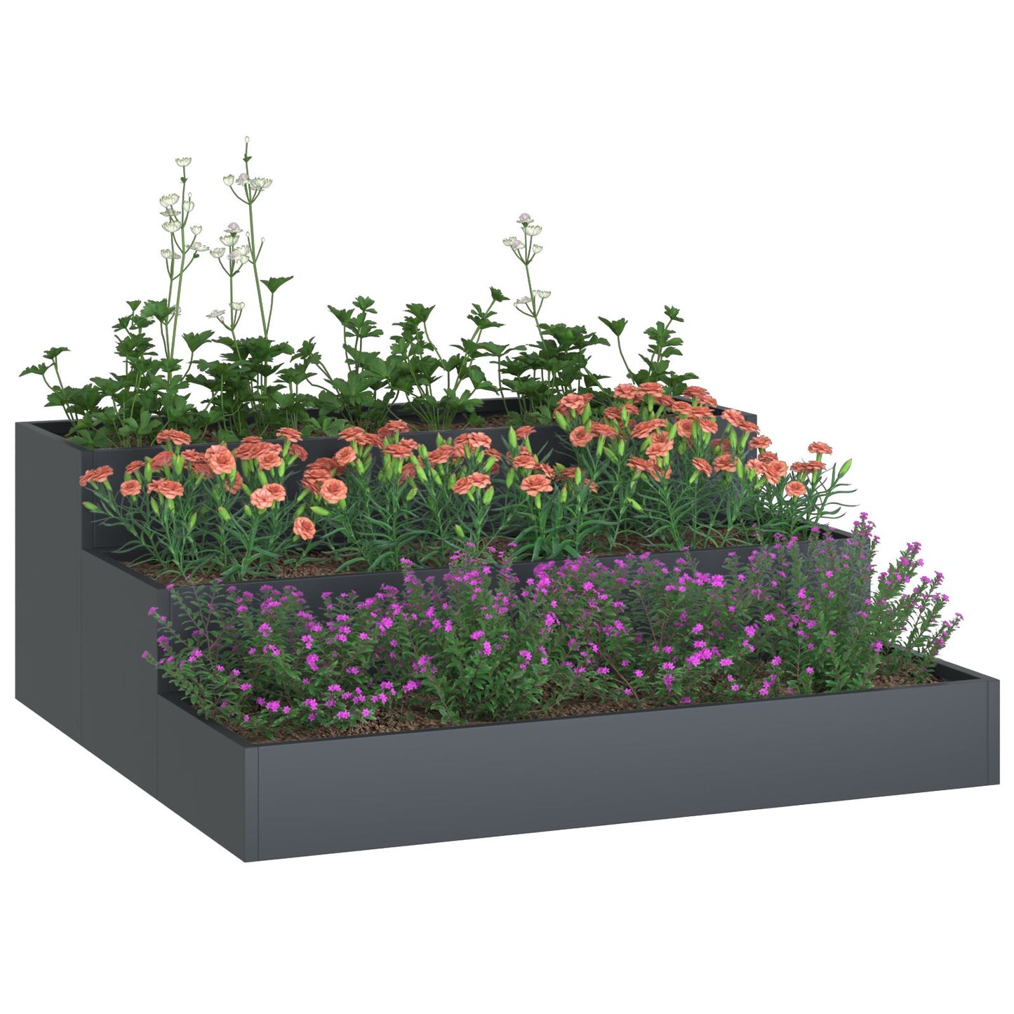 Tuin Plantenbak 3-Tier Staal 90 x 90 x 35 cm Anthraciet