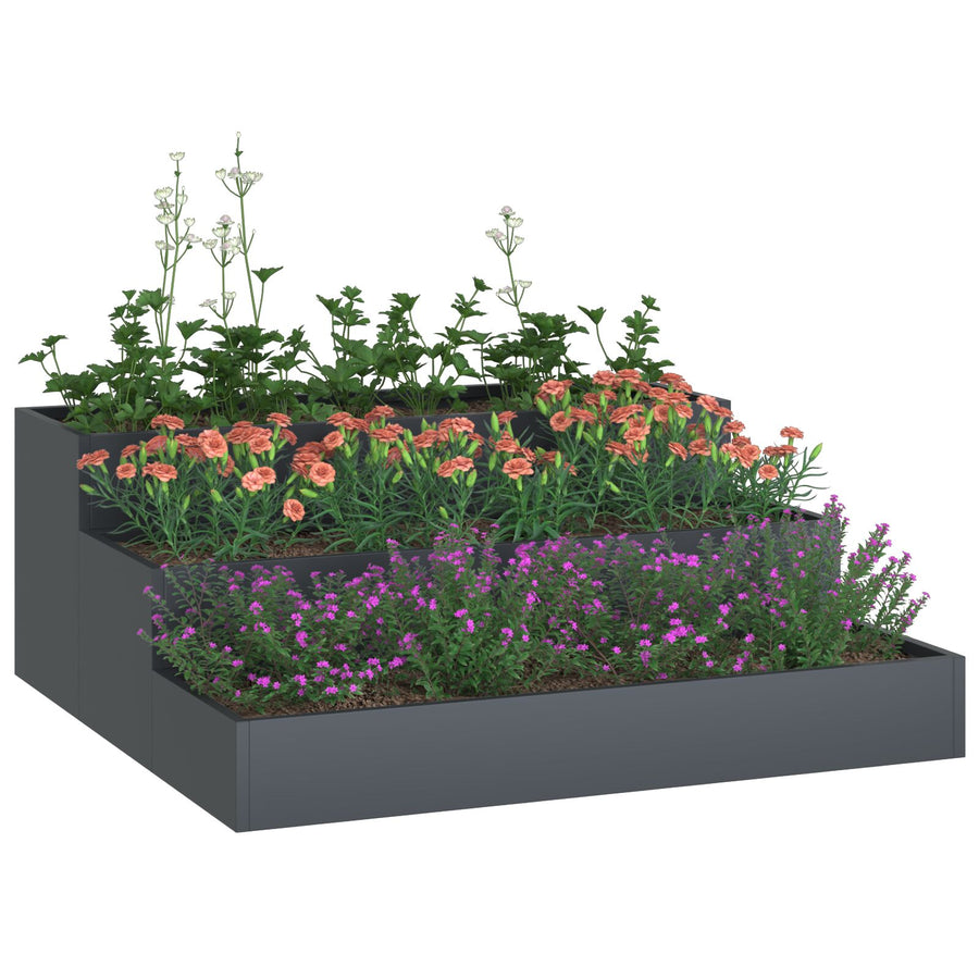 Tuin Plantenbak 3-Tier Staal 90 x 90 x 35 cm Anthraciet