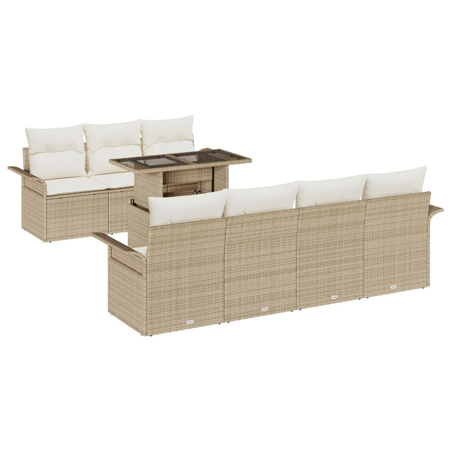 8-Delige Tuinbankset Met Kussens Beige Poly Rattan