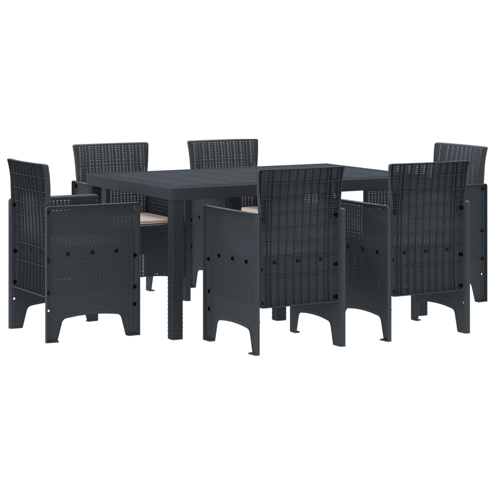 7 Delige Tuin Eetset Met Kussens Anthraciet Poly Rattan