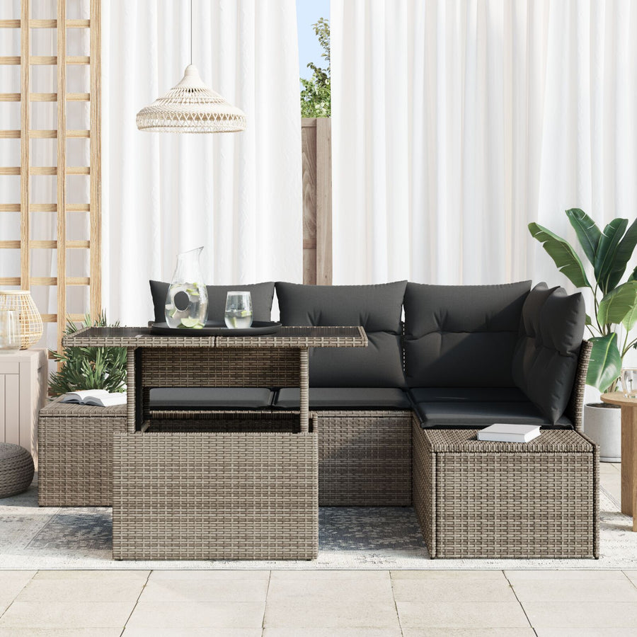 Tuinbank Set Set Van 5 Grijs Riet, Polyester Tuinbank Set
