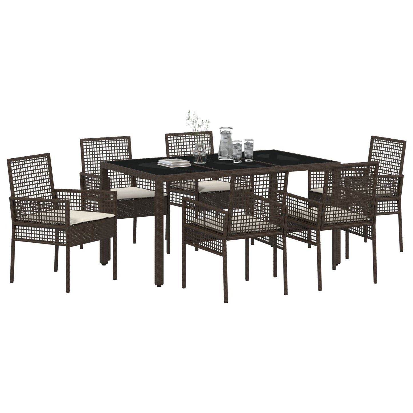 7-Delige Tuintafel Met Kussens Bruin Poly Rattan