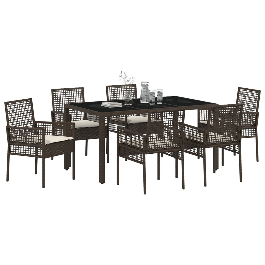 7-Delige Tuintafel Met Kussens Bruin Poly Rattan