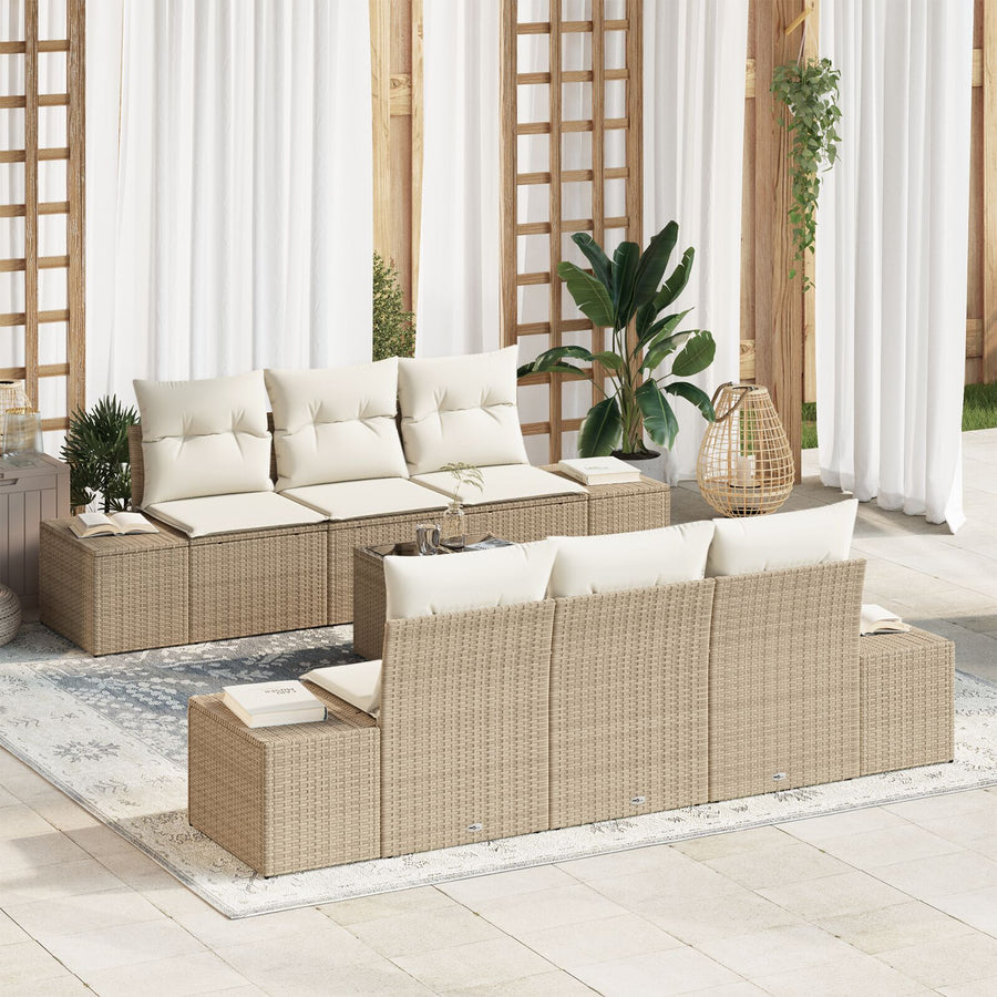 7-Delige Tuin Sofa Set Met Kussens Beige Poly Rattan