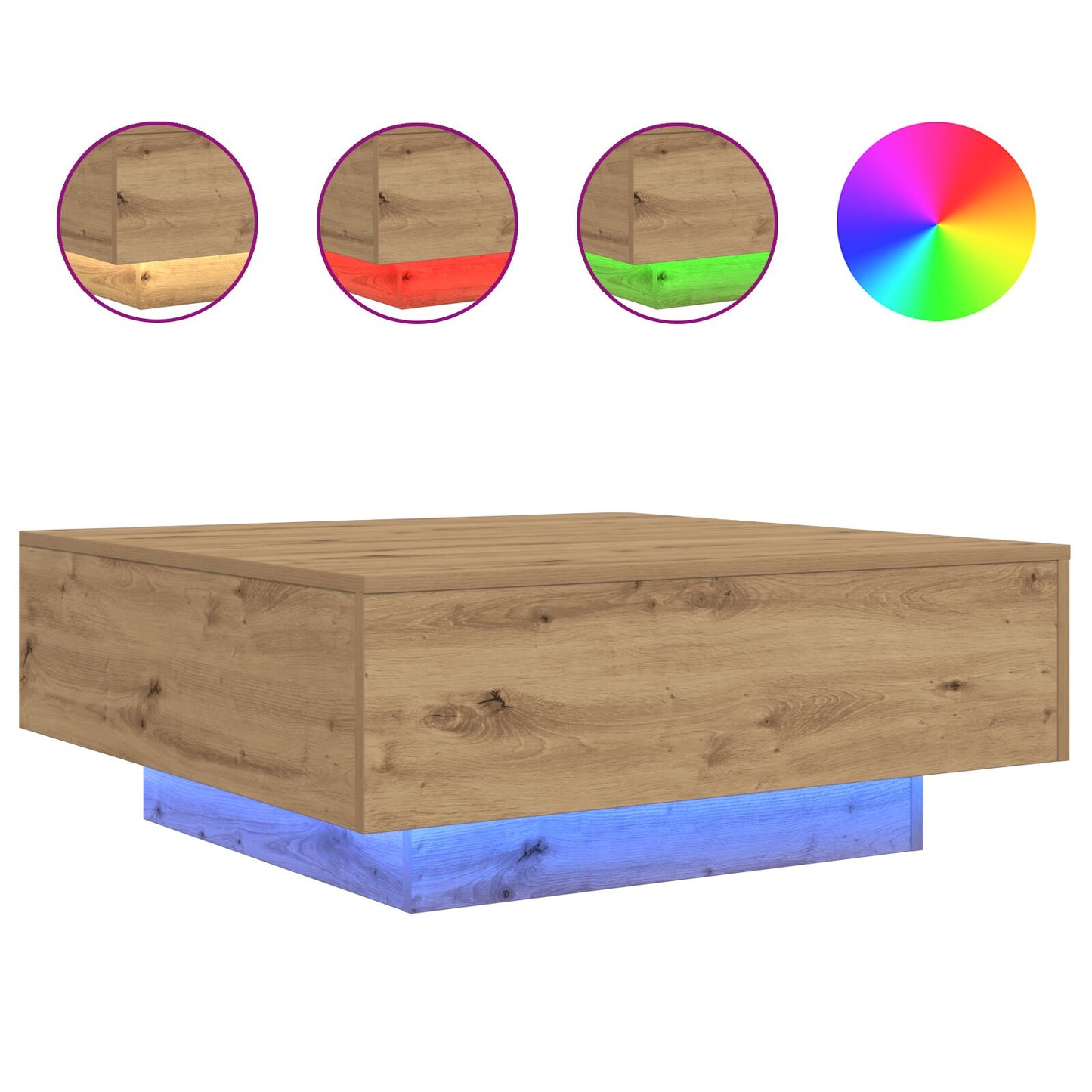 Salontafel Met Led-Lampen Artisan Eik 80X80X31 Cm