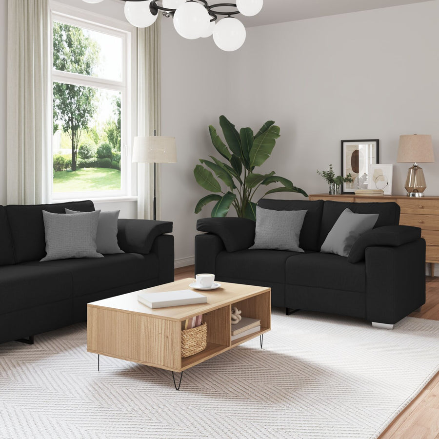 2-Delige Bankset Met Kussens Zwart Stof