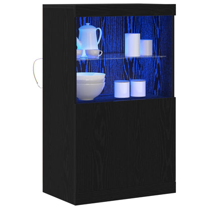 Dressoir Met Led Verlichting Zwart Eik 60X37X100 Cm Zwart eiken